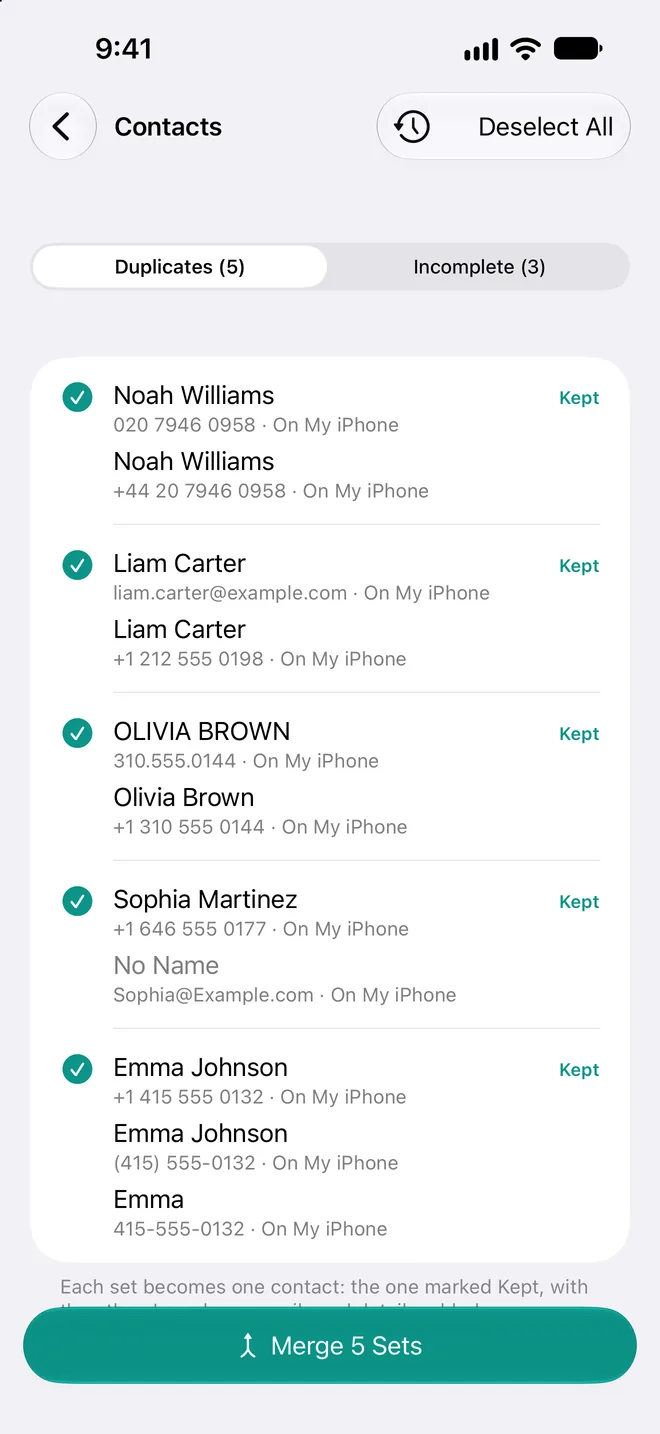 Duplicate contacts ready to merge